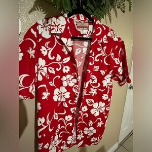 Vintage RJC Hawaiian Short Sleeve Button Down Floral Design Shirt Red